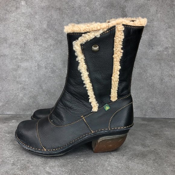 El Natura Lista Heeled Leather Shearling Boot, Black, EU 37 Women's 7 - Picture 4 of 9
